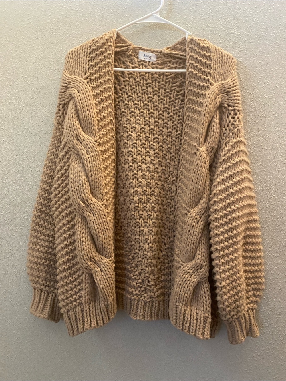 Bluivy Chunky Cable Open-Front Cardigan - Beige